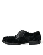 Dolce & Gabbana Elegant Black Fur Derby Dress Shoes for Men's Men