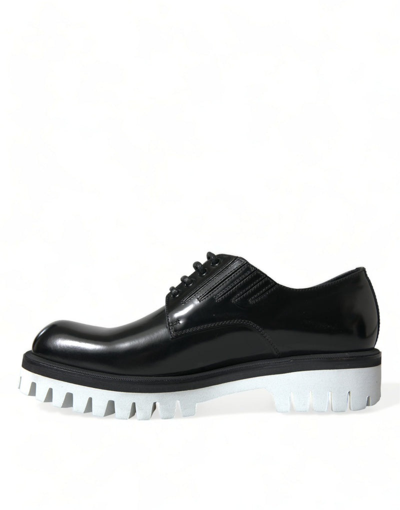 Dolce & Gabbana Sophisticated Black and White Leather Derby Men's Shoes