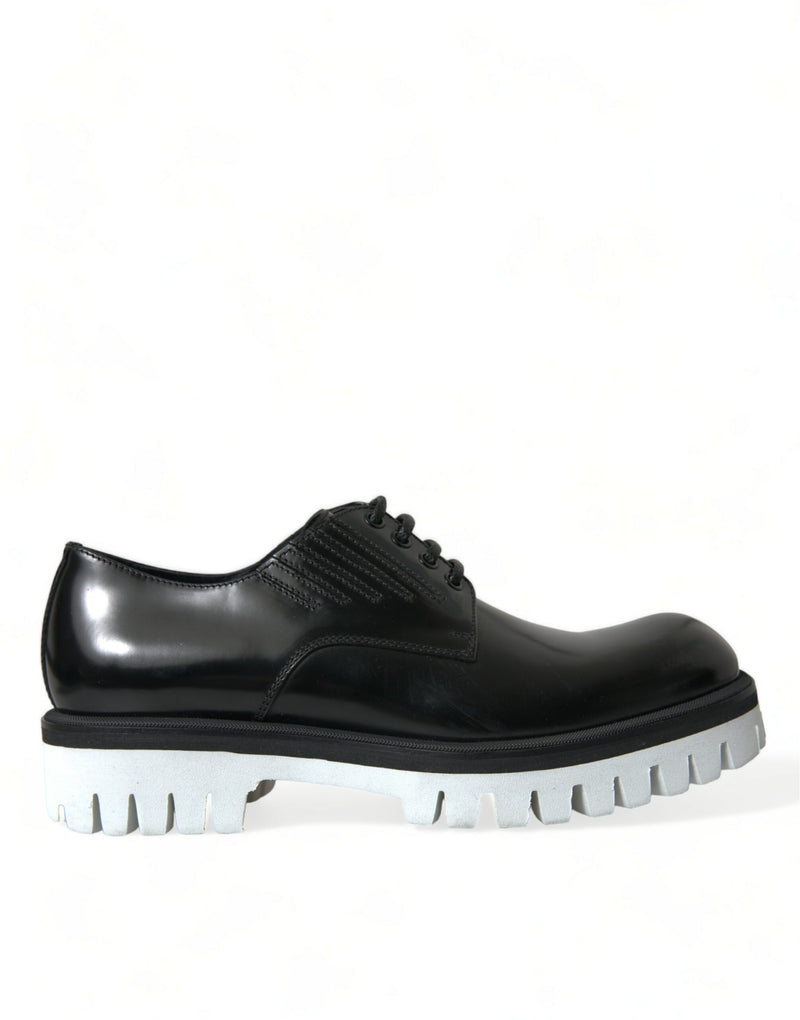 Dolce & Gabbana Sophisticated Black and White Leather Derby Men's Shoes