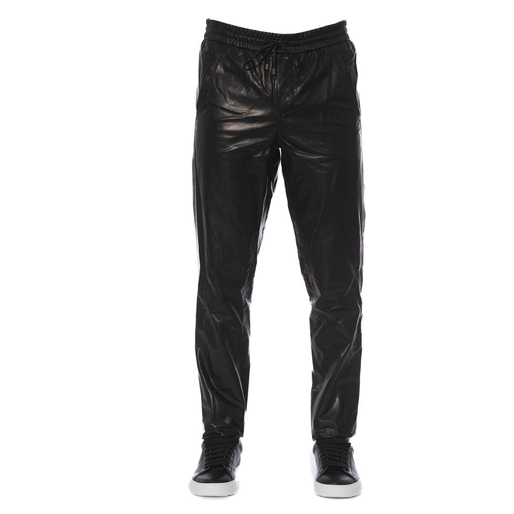 Trussardi Black Leather Men Men's Pants