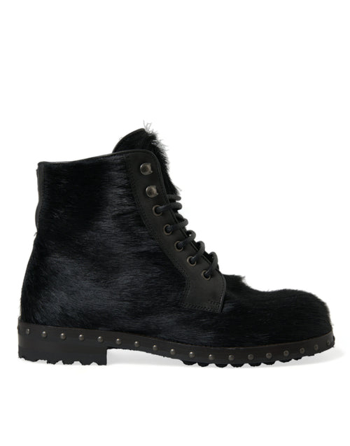 Dolce & Gabbana Elegant Black Calf Leather Lace-Up Men's Boots