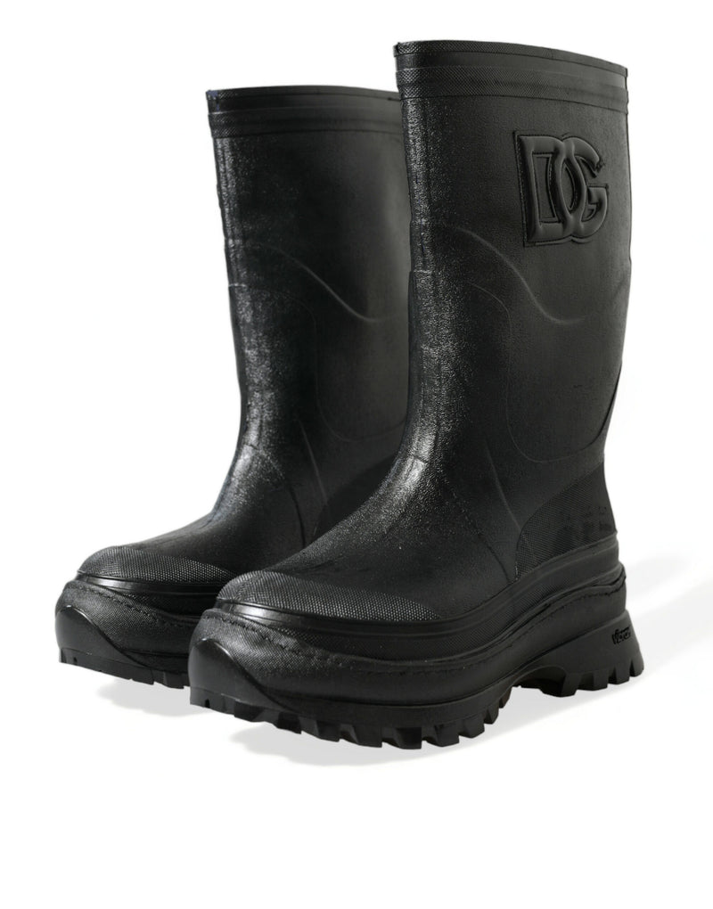 Dolce & Gabbana Sleek Metallic Rubber Rain Boots with DG Men's Logo