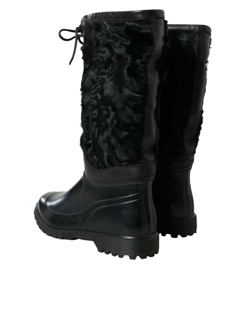 Dolce & Gabbana Sleek Black Shearling Mid Calf Men's Boots