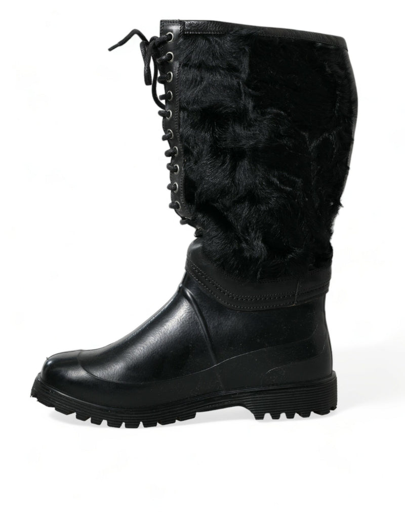 Dolce & Gabbana Sleek Black Shearling Mid Calf Men's Boots