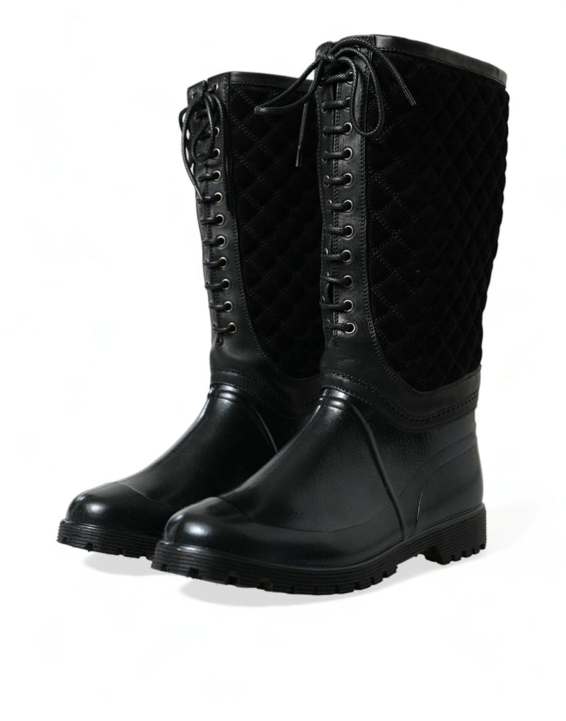 Dolce & Gabbana Elegant Quilted Lace-Up Rain Men's Boots