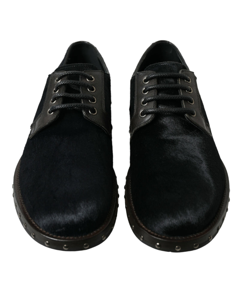 Dolce & Gabbana Elegant Black Calf Fur Derby Men's Shoes