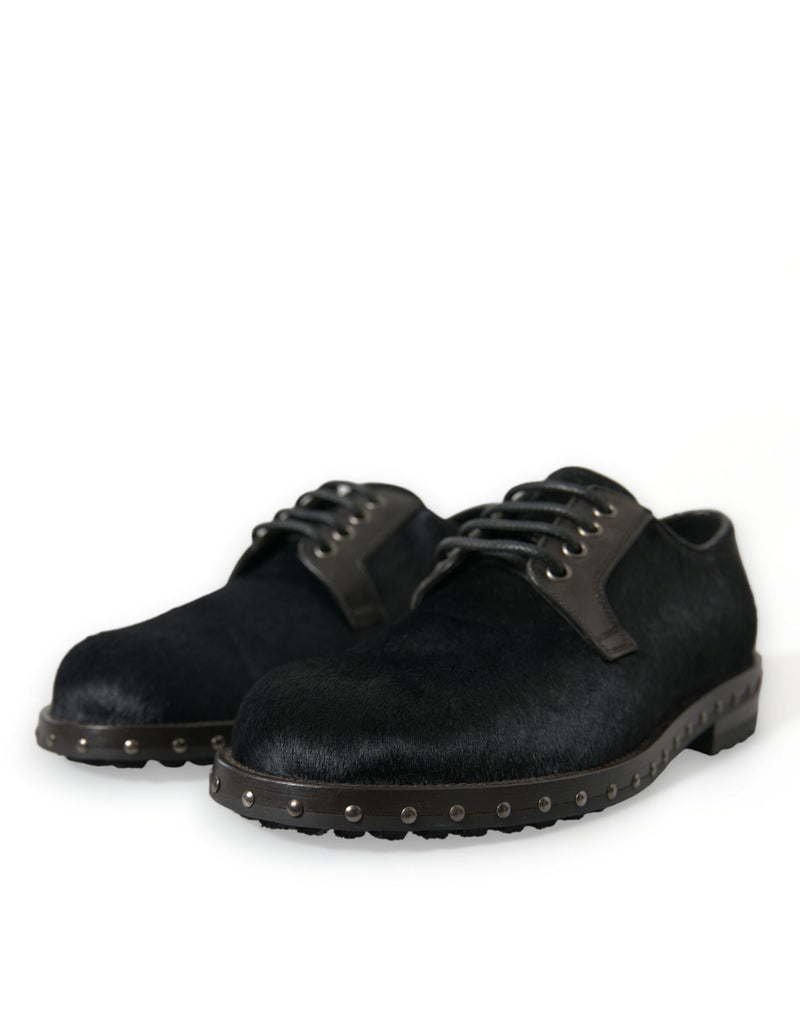 Dolce & Gabbana Elegant Black Calf Fur Derby Men's Shoes