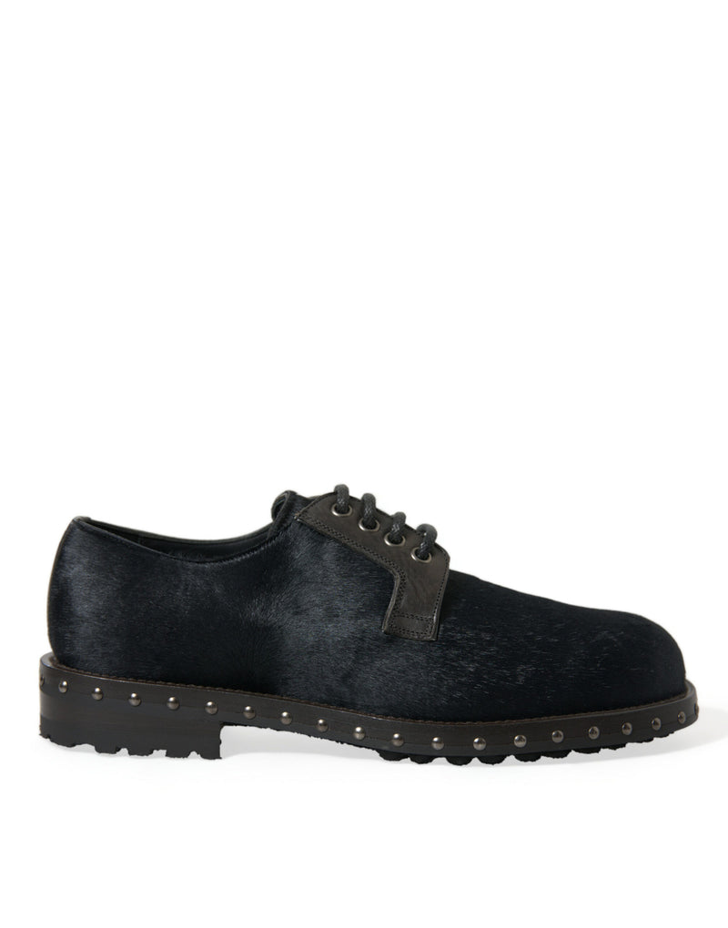 Dolce & Gabbana Elegant Black Calf Fur Derby Men's Shoes