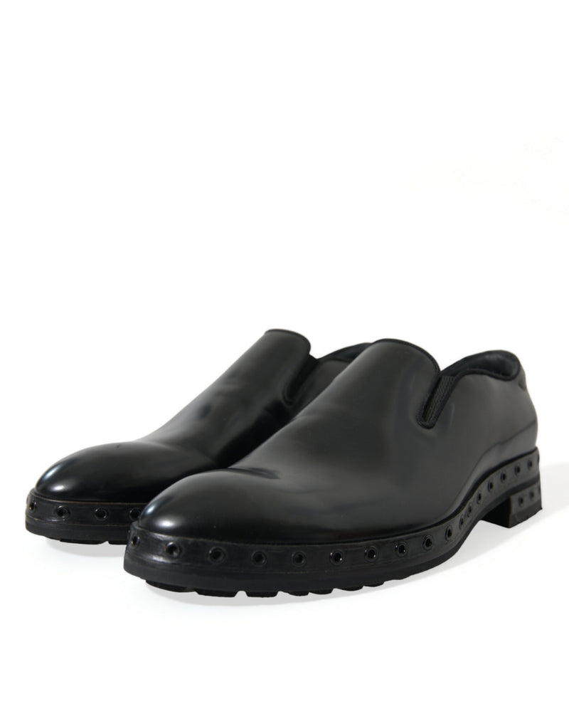 Dolce & Gabbana Elegant Black Leather Studded Men's Loafers