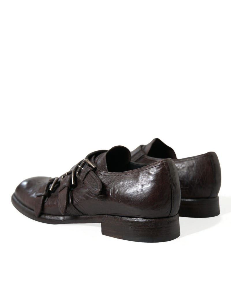 Dolce & Gabbana Elegant Triple Buckle Leather Dress Men's Shoes