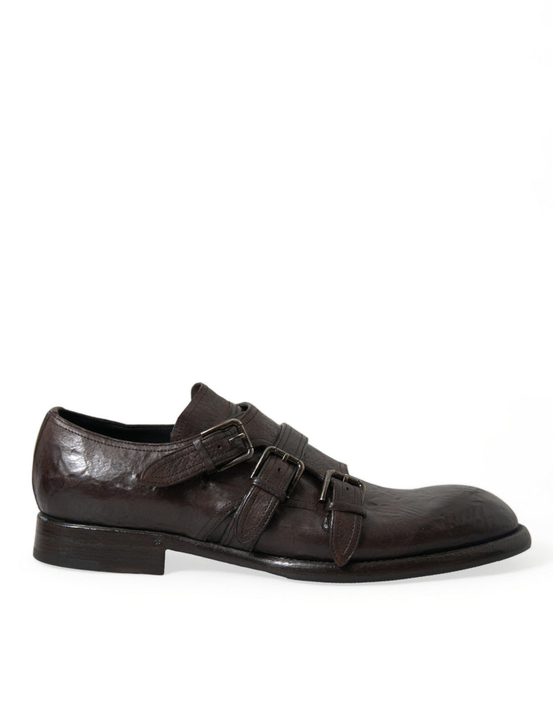 Dolce & Gabbana Elegant Triple Buckle Leather Dress Men's Shoes