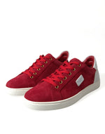 Dolce & Gabbana Elegant Red & White Leather Men's Sneakers