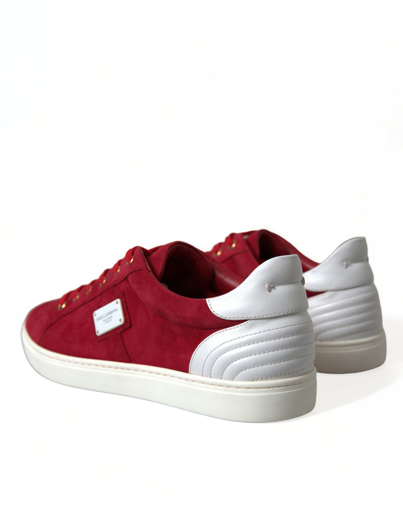 Dolce & Gabbana Elegant Red & White Leather Men's Sneakers