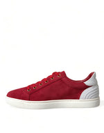 Dolce & Gabbana Elegant Red & White Leather Men's Sneakers