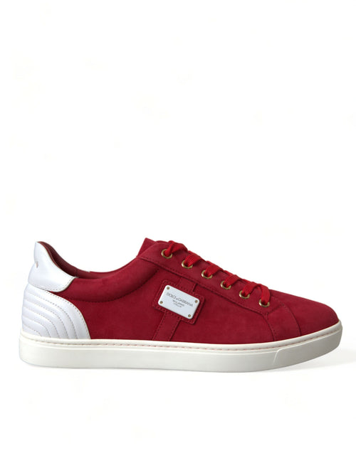 Dolce & Gabbana Elegant Red & White Leather Men's Sneakers