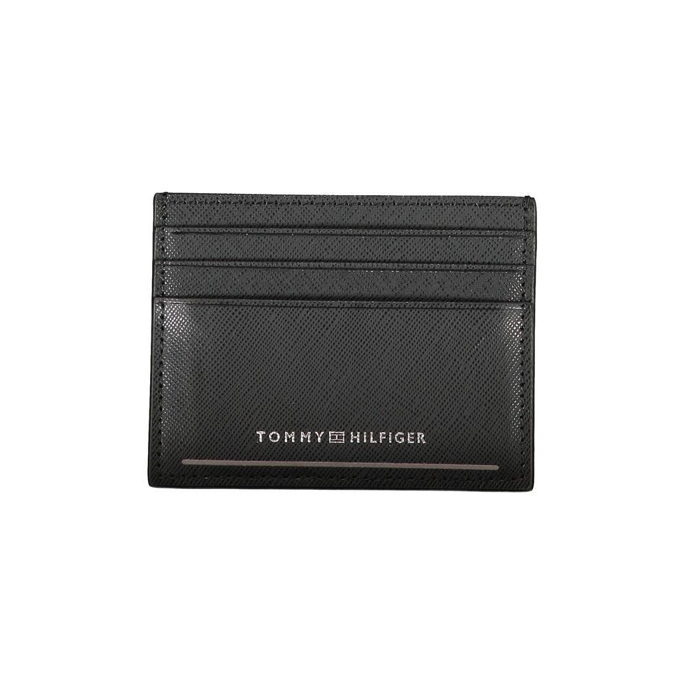 Tommy Hilfiger Sleek Black Leather Card Holder with Contrast Men's Details