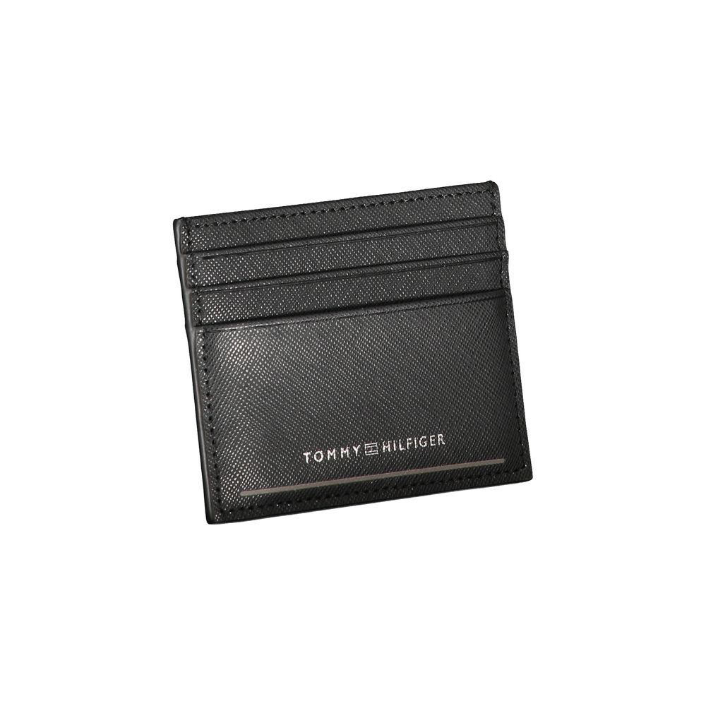 Tommy Hilfiger Sleek Black Leather Card Holder with Contrast Men's Details