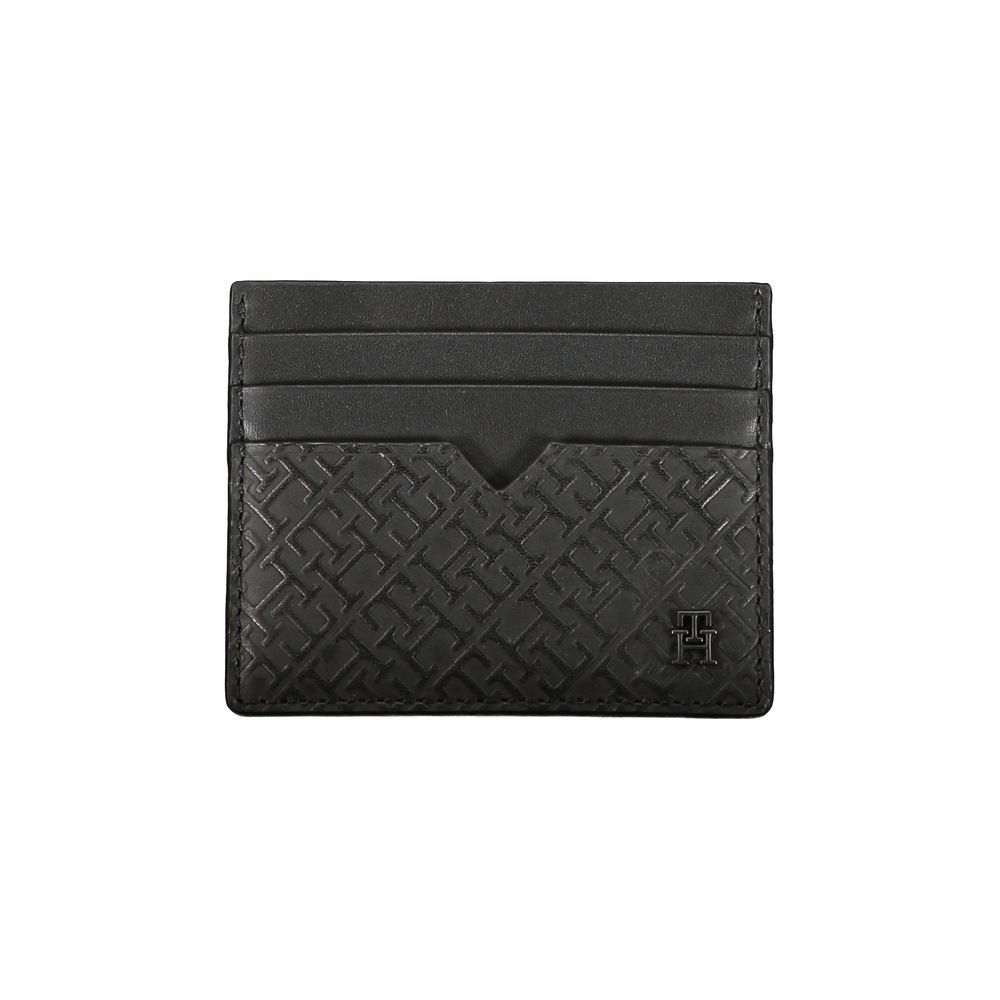 Tommy Hilfiger Sleek Black Leather Card Holder with Contrast Men's Detail