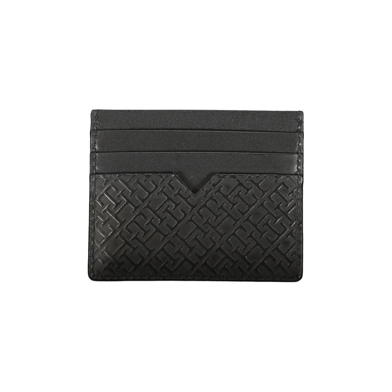 Tommy Hilfiger Sleek Black Leather Card Holder with Contrast Men's Detail