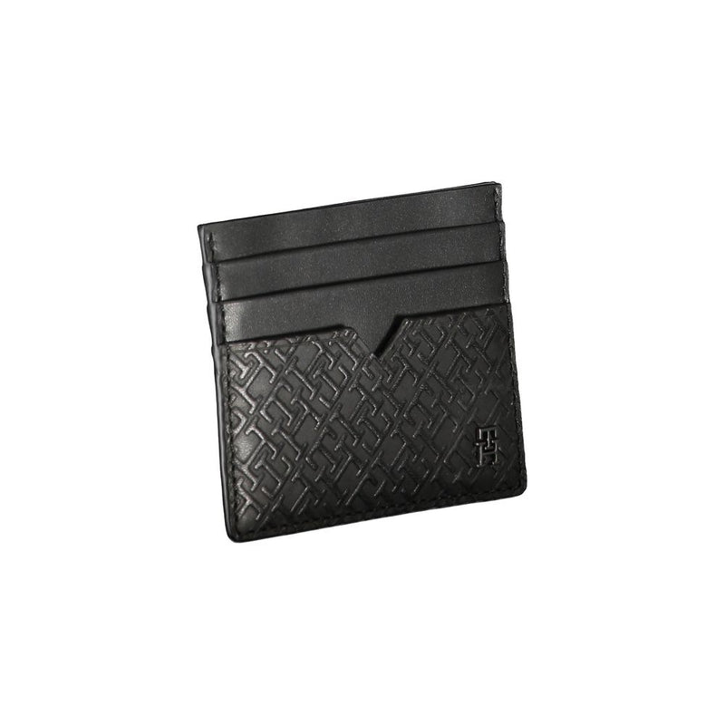 Tommy Hilfiger Sleek Black Leather Card Holder with Contrast Men's Detail