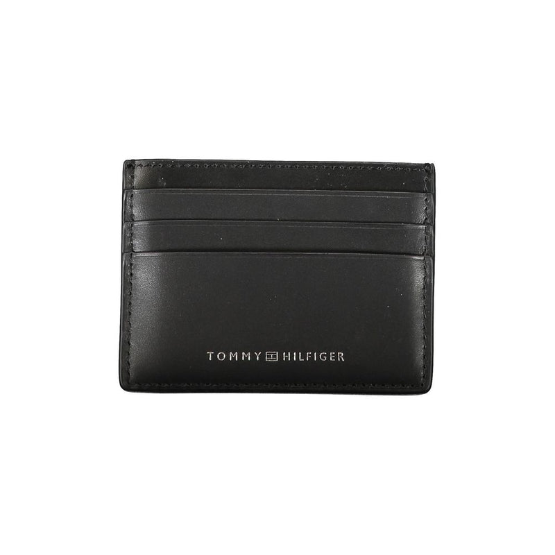 Tommy Hilfiger Chic Black Leather Card Holder with Contrast Men's Detailing