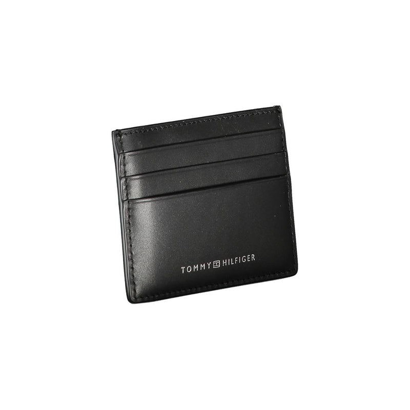 Tommy Hilfiger Chic Black Leather Card Holder with Contrast Men's Detailing