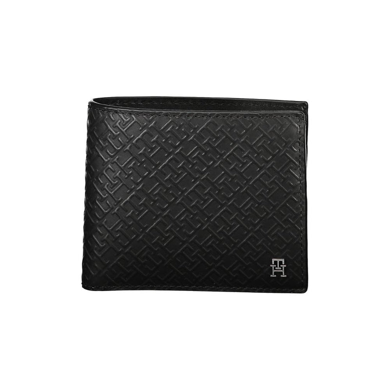 Tommy Hilfiger Elegant Black Leather Wallet with Men's Multi-Compartments