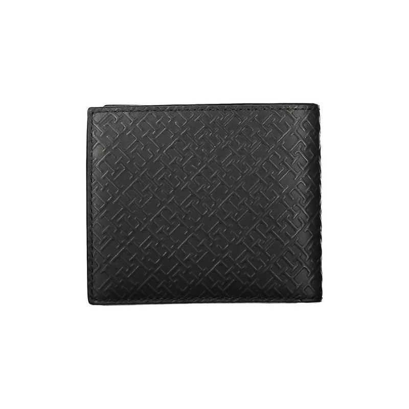 Tommy Hilfiger Elegant Black Leather Wallet with Men's Multi-Compartments