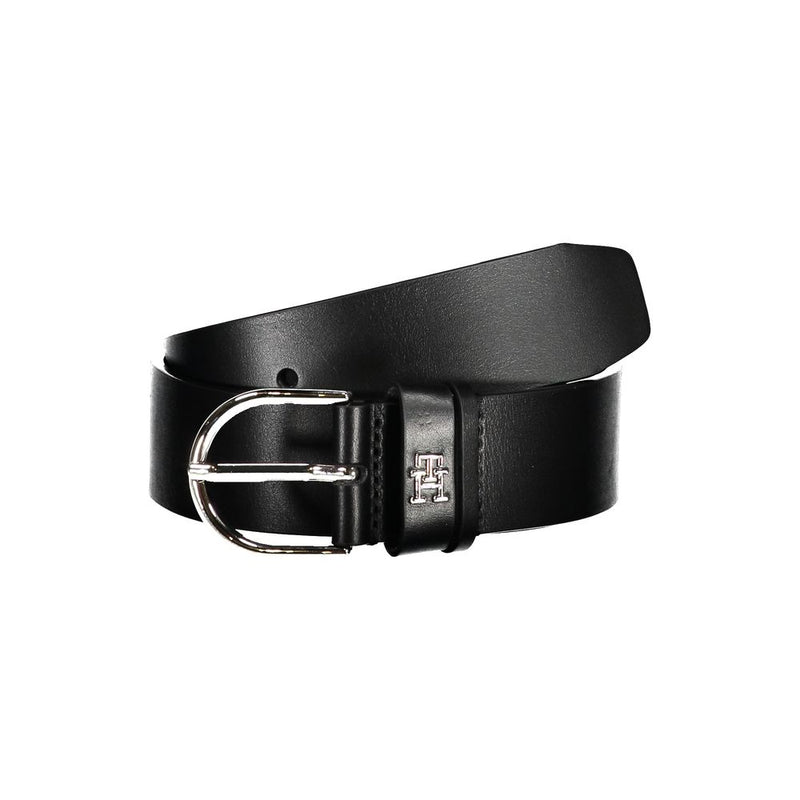 Tommy Hilfiger Chic Black Leather Belt with Metal Women's Buckle