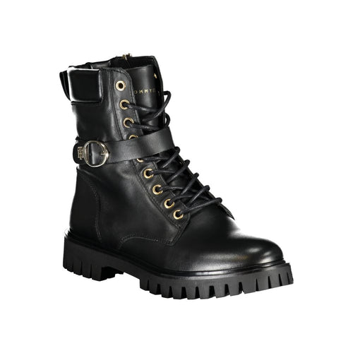 Tommy Hilfiger Chic Black Lace-Up Boots with Zip and Contrast Women's Details