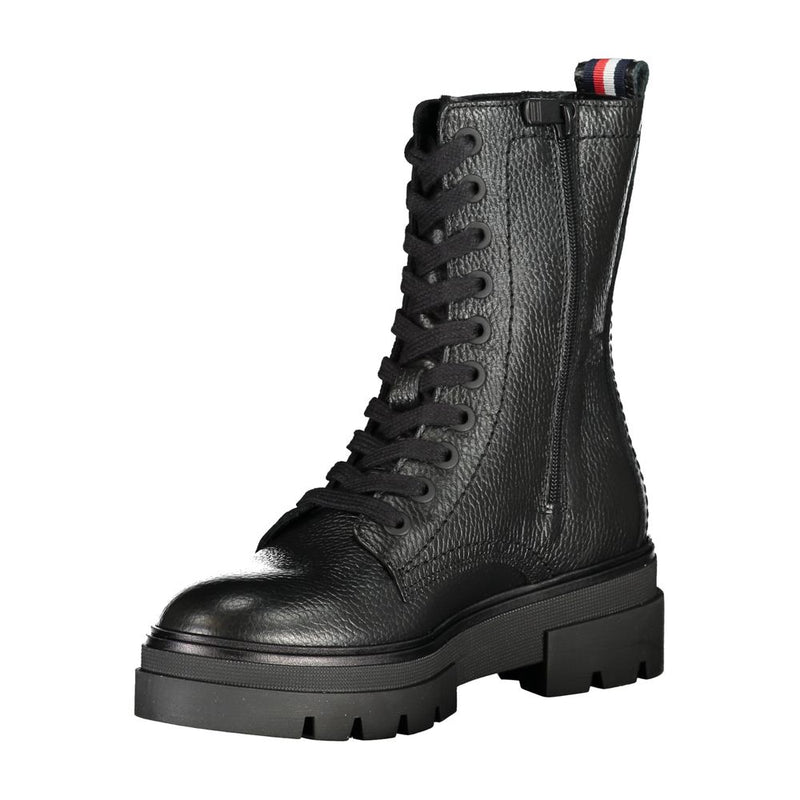 Tommy Hilfiger Elegant Black Laced Boots with Side Women's Zip