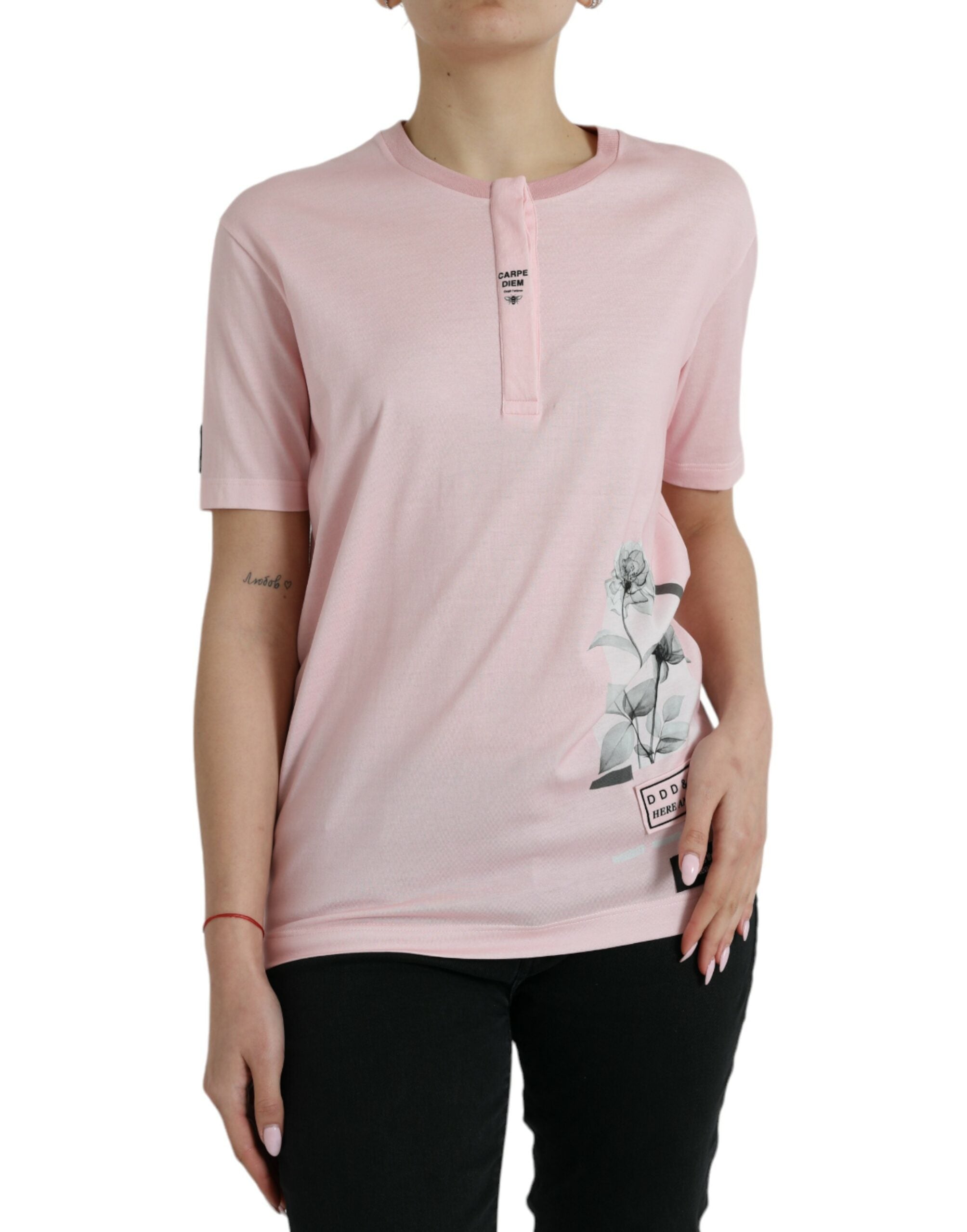 Dolce & Gabbana Chic Pink Floral Cotton Women's Tee