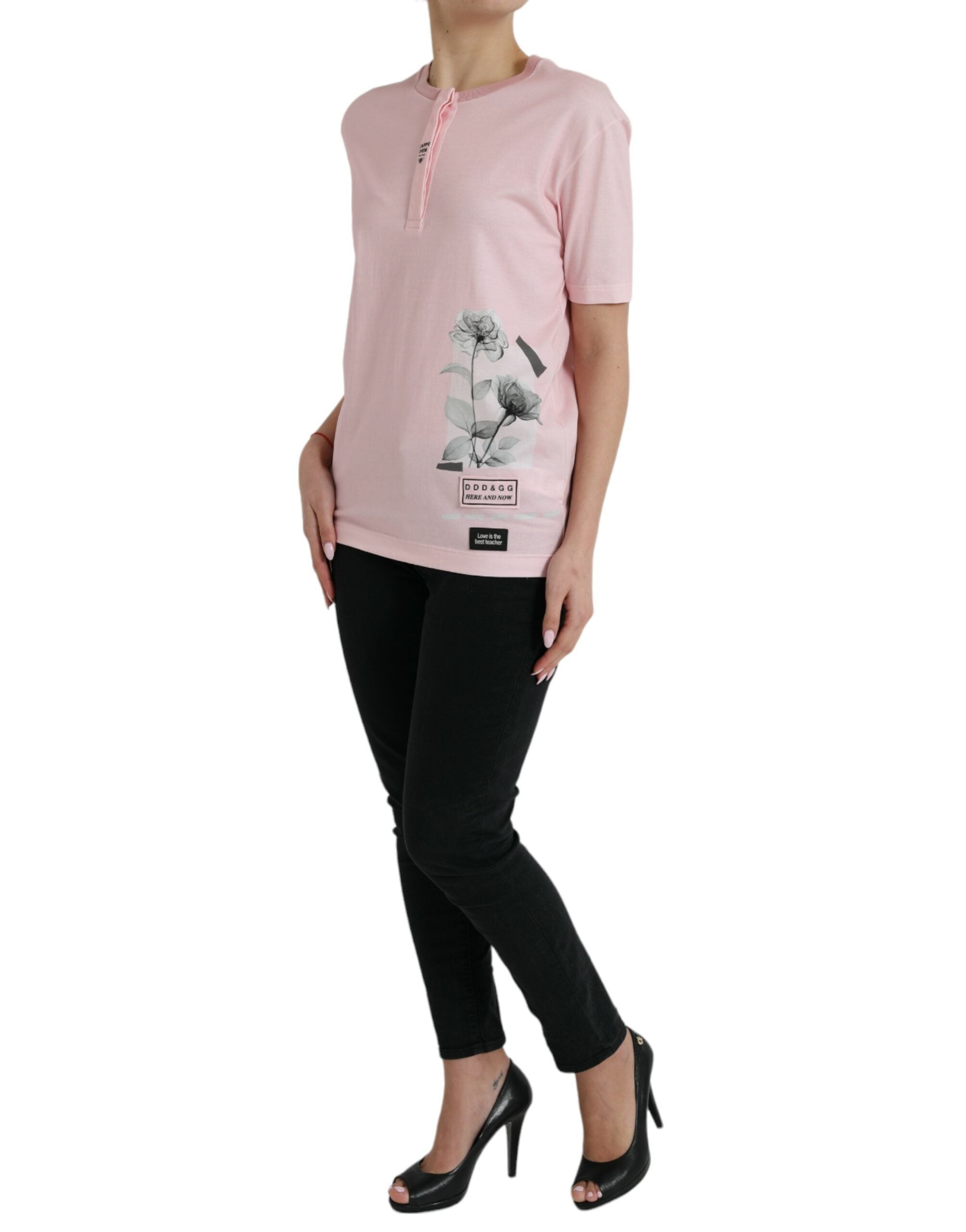 Dolce & Gabbana Chic Pink Floral Cotton Women's Tee