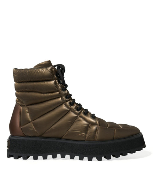 Dolce & Gabbana Bronze Men'sau Padded Boots with DG Logo Men's Plate (Pre-Owned)