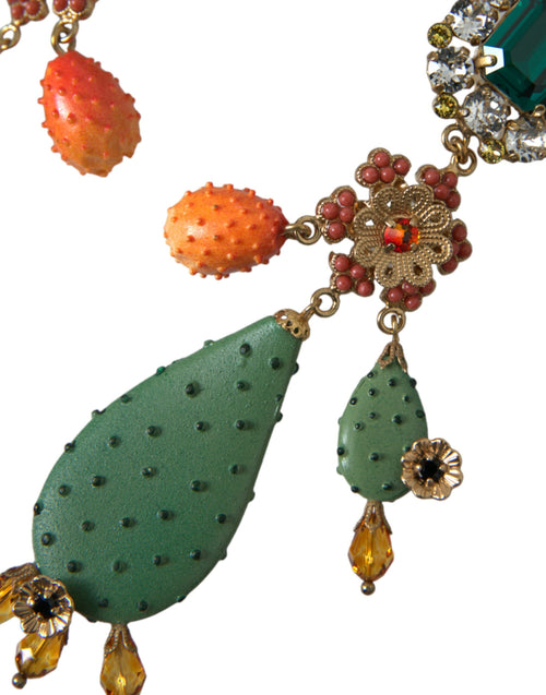 Dolce & Gabbana Green Cactus Crystal Clip On Jewelry Dangling Women's Earrings