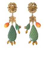 Dolce & Gabbana Green Cactus Crystal Clip On Jewelry Dangling Women's Earrings