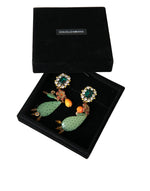 Dolce & Gabbana Green Cactus Crystal Clip On Jewelry Dangling Women's Earrings