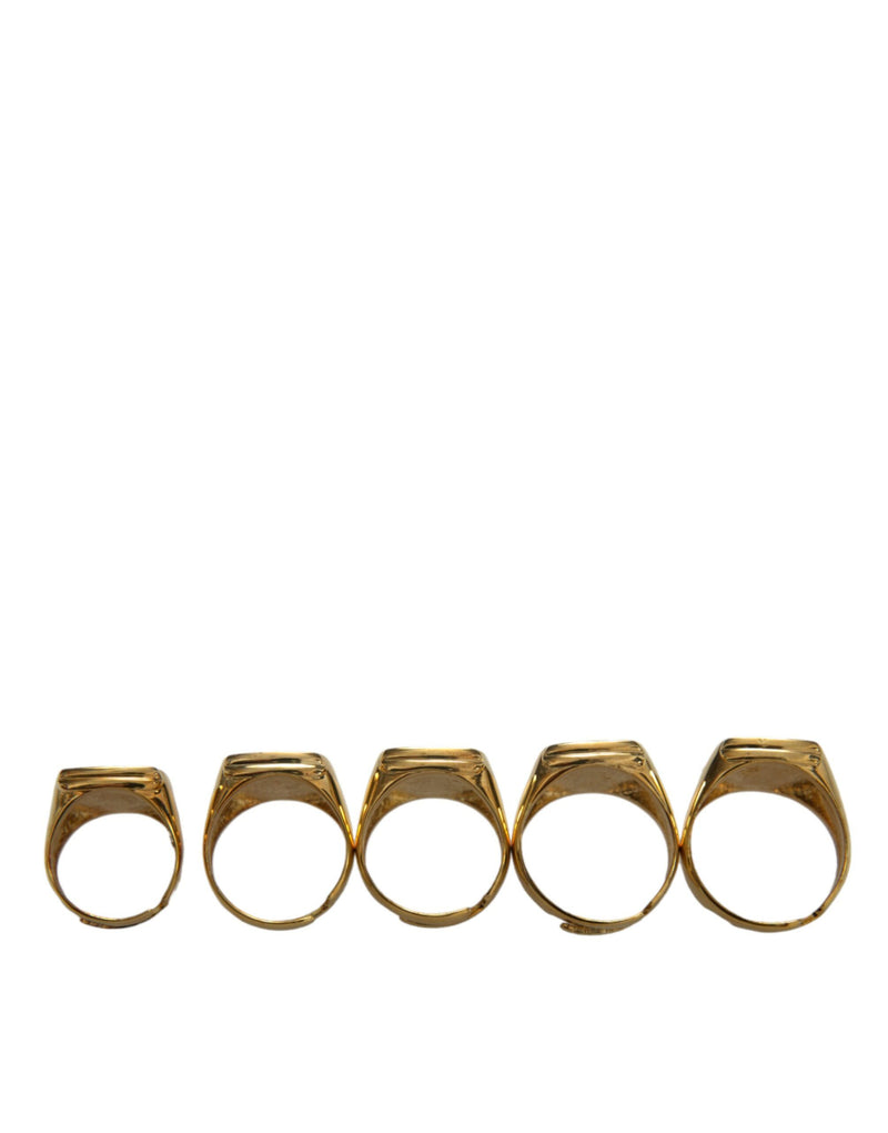 Dolce & Gabbana Gold Brass ROYAL Enamel Set of 5 Men's Ring