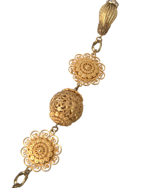 Dolce & Gabbana Crystal Flower Filigree Gold Brass Statement Women's Necklace