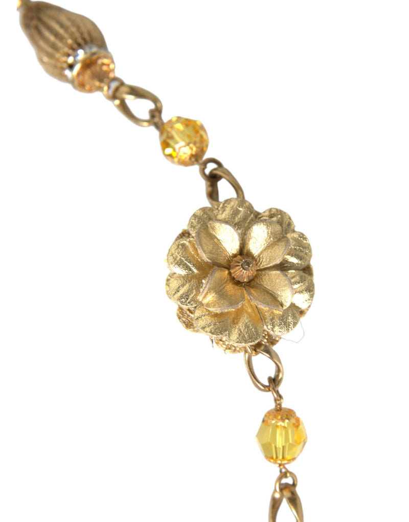 Dolce & Gabbana Crystal Flower Filigree Gold Brass Statement Women's Necklace