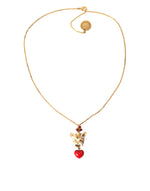 Dolce & Gabbana Gold Brass Chain Dog Heart Pendant Charm Women's Necklace