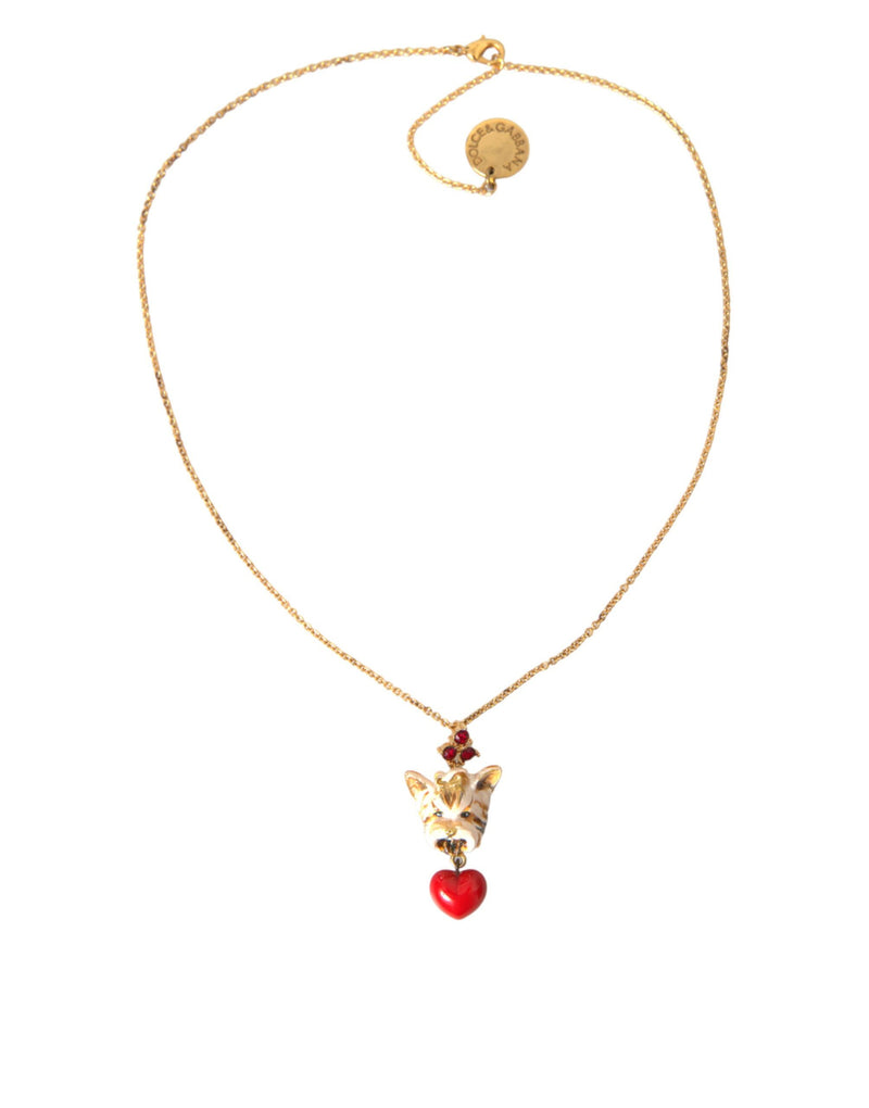 Dolce & Gabbana Gold Brass Chain Dog Heart Pendant Charm Women's Necklace