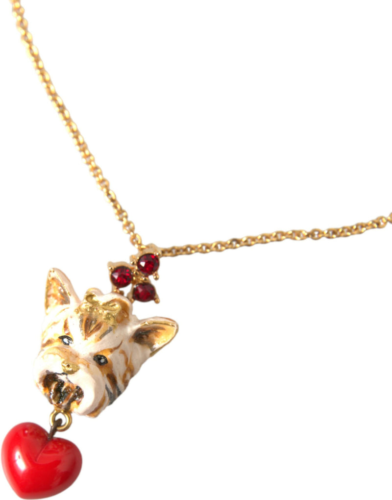 Dolce & Gabbana Gold Brass Chain Dog Heart Pendant Charm Women's Necklace