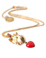 Dolce & Gabbana Gold Brass Chain Dog Heart Pendant Charm Women's Necklace