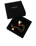 Dolce & Gabbana Gold Brass Chain Dog Heart Pendant Charm Women's Necklace