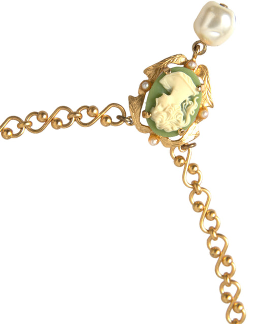 Dolce & Gabbana Gold Brass Chain Pearl Pendant Charm Women's Necklace