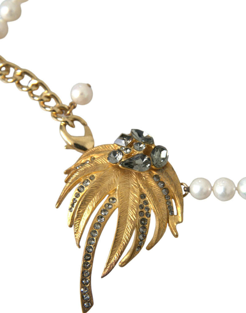 Dolce & Gabbana Gold Brass Crystal Pearl Tree Pendant Charm Women's Necklace