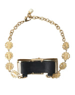 Dolce & Gabbana Gold Brass Clear Crystal Bow Chain Choker Women's Necklace