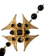 Dolce & Gabbana Gold Tone Brass Cross Black Beaded Chain Rosary Women's Necklace