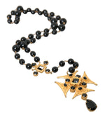 Dolce & Gabbana Gold Tone Brass Cross Black Beaded Chain Rosary Women's Necklace